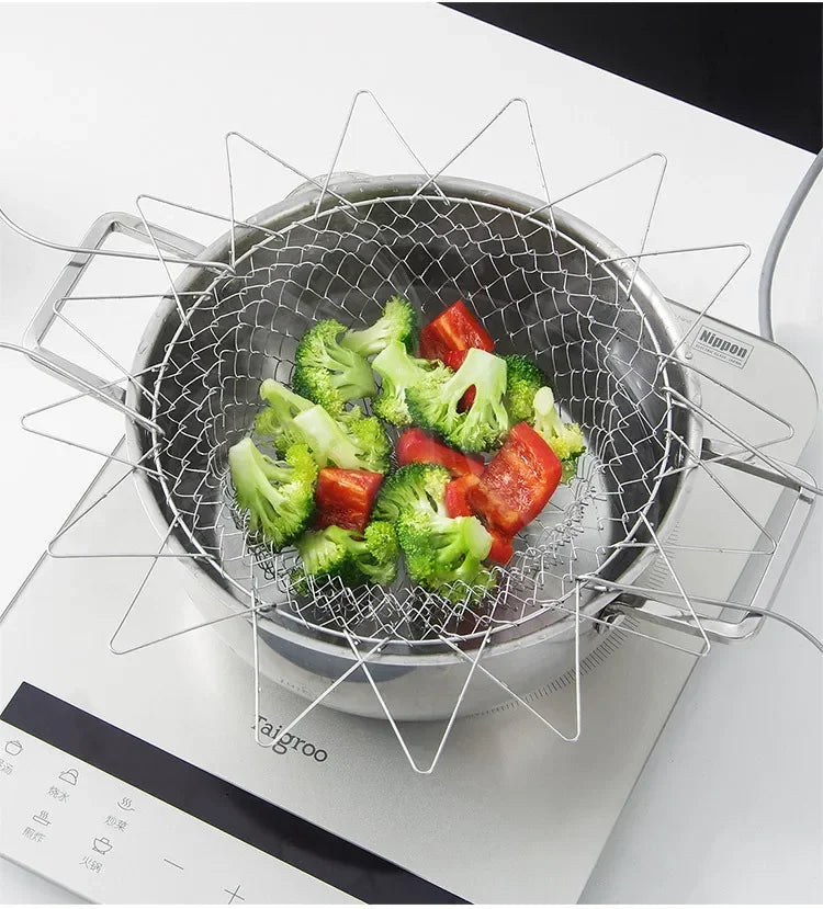 Foldable Steam Rinse Deep Frying Basket