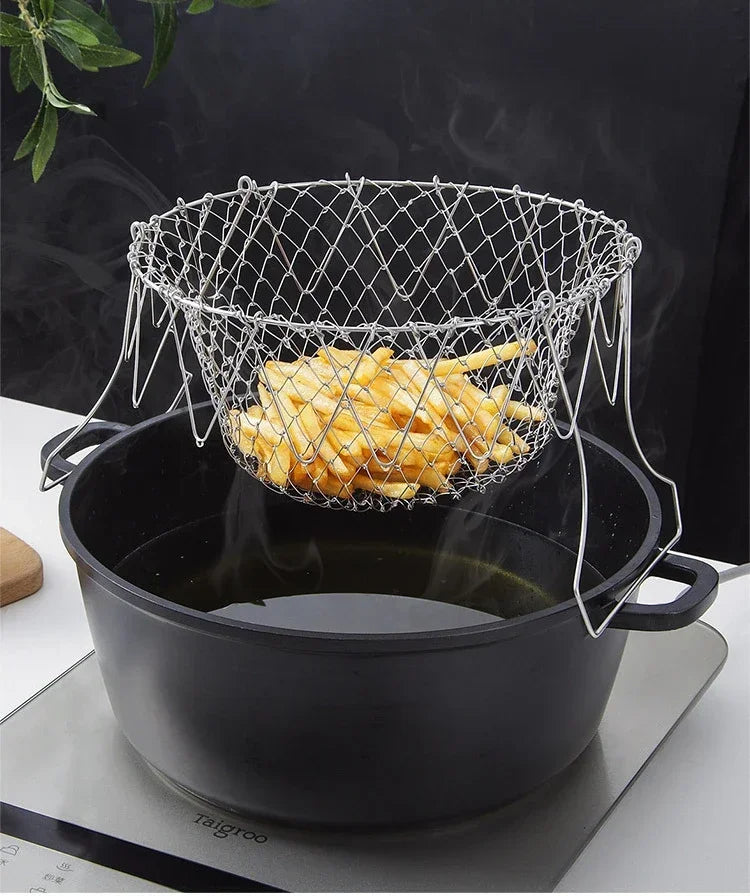 Foldable Steam Rinse Deep Frying Basket