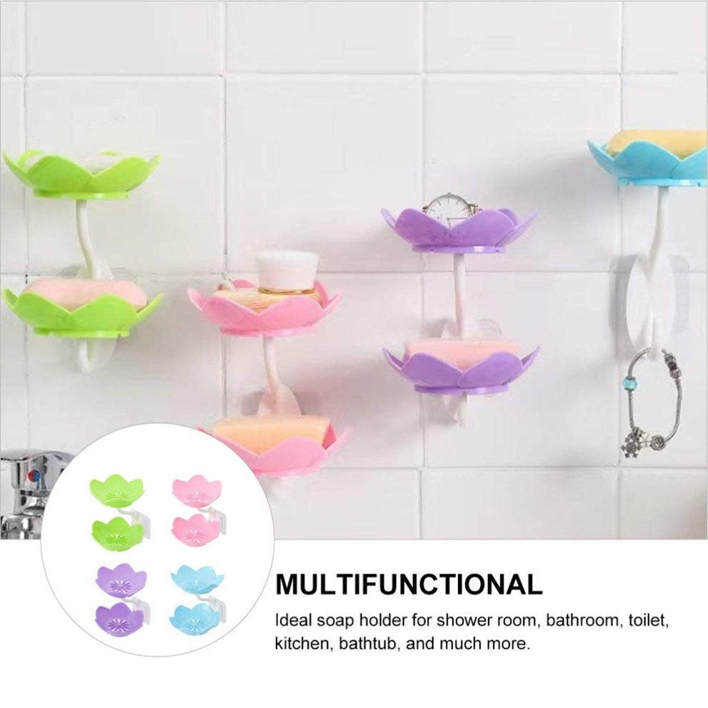 Double Layer Flower Self Draining Soap Dish Holder